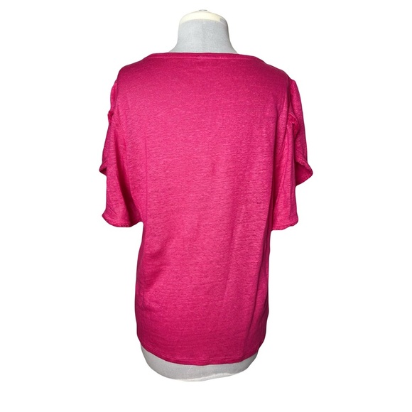 Chico’s | Pink Linen Embroidered Fringe Flutter Sleeve Top, Size 2 (Large) - Picture 2 of 8